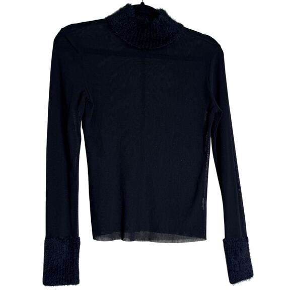 Free People Mesh Top Blouse Women Small Black Long Sleeve Sheer Dark Academia - Picture 1 of 10